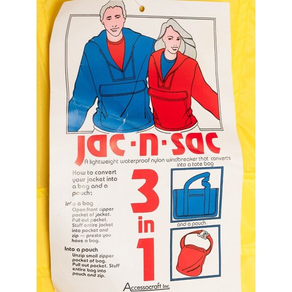 Vintage 80s Jacket & Bag Mens Small Lightweight Nylon Jacket Yellow - Picture 6 of 12